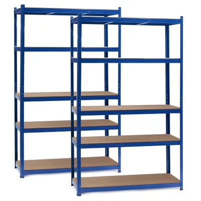 Image de Wiltec Étagère Charges lourdes, Jeu de 2, Bleue, 120x60x204cm 200kg/Niveau, Emboîtable, 5 Niveaux