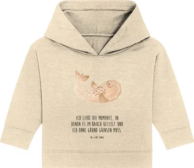Produktbild von Mr. & Mrs. Panda Organic Baby Hoodie Robbe Liegen 12. - 18. Monat - Natural Raw - Geschenk, Lachen, Strand, Nordsee, Robben, Meerestier, Kapuzenshirt, Ostsee