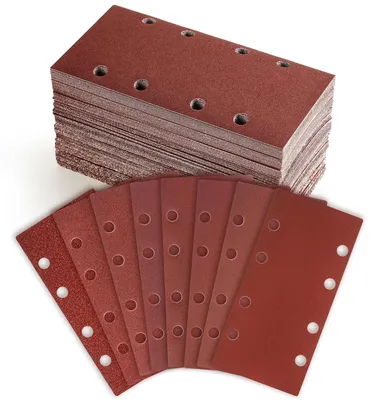 Produktbild von Schleifpapier Set 100 Stücke, 93 x 185 mm, Körnung 40 bis 400, Aluminiumoxid, für Holzbearbeitung