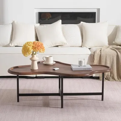 Imagen del producto de Mesa de centro de madera, mesa ovalada para sala de estar, mesa de café, 118x77x40 cm
