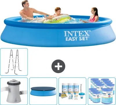 Produktbild von Intex runder aufblasbarer Easy Set-Schwimmpool – 305 x 61 cm – Blau – inklusive Pumpe Abdeckung - Wartungspaket - Filter - Leiter