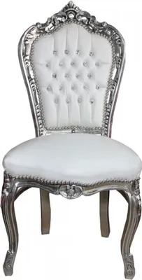 Produktbild von Casa Padrino Barock Esszimmer Stuhl Weiß/Silber mit Bling Bling Glitzersteinen - Möbel