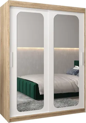 Produktbild von MEBLE KRYSPOL Promo 3150 Schlafzimmerschrank zwei Schiebetüren - Sonoma + Mattweiß