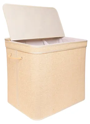 Immagine prodotto di Cesto portabiancheria Relaxdays con coperchio, in bambù, 170 l, 3 scomparti interni, A x L x P: 61 x 67 x 44 cm, cesto portabiancheria da bagno, colore naturale