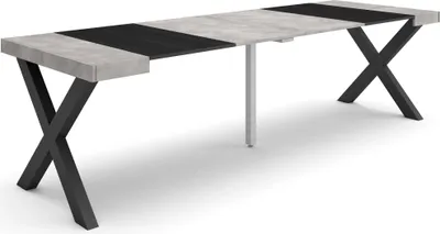 Produktbild von Ausziehbarertisch, 262x90x73cm, Für 12 Gäste, Massivholz Beine, Zementgrau