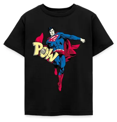 Produktbild von Spreadshirt DC Comics Superman Retro Pow Kinder T-Shirt, 122/128 (7-8 Jahre), Schwarz