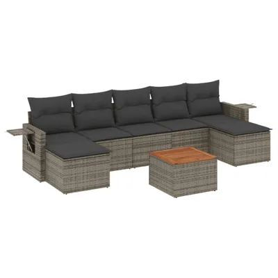 Produktbild von vidaXL 8-tlg. Garten-Sofagarnitur mit Kissen Grau Poly Rattan