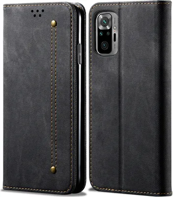 Produktbild von Redmi Note 10 Pro / Note 10 Pro Max Hülle, LaimTop Denim Leder Brieftasche Magnetverschluss Flip Bookstyle Schutzhülle mit Standfunktion für Xiaomi Redmi Note 10 Pro/10 Pro Max Schwarz