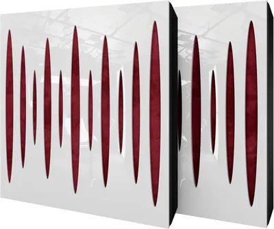 Produktbild von 2er-Pack – Akustikpaneel mit Samtstoff und Befestigungsset |50x50x5cm|Schallabsorption-Diffusion-Reflexion-Schalldämmung|[PULSAR -Weißer Kunststoff|bordeaux]
