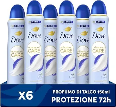 Produktbild von Dove Deospray Advanced Care Talk, mit feuchtigkeitsspendender und hautfreundlicher Formel, ohne Alkohol, trockene Haut bis zu 72 Stunden, Deodorant für Damen und Herren, 6 Stück à 150 ml