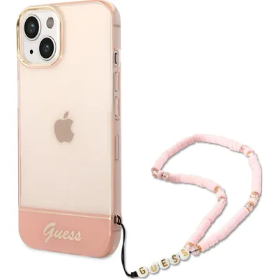 Produktbild von Guess iPhone 14 & 13 Hardcase Backcover - Translucent - Whiteh strap - Pink