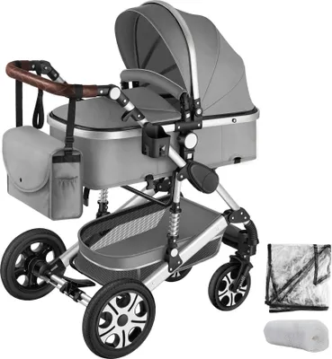 Produktbild von Kombi-Kinderwagen Mats 2 in 1, klappbar, mit 5-Punkt-Gurt, Bremse, Schutzbügel und Handschlaufe für 0 bis 36 Monate geeignet, Belastbarkeit 15 kg