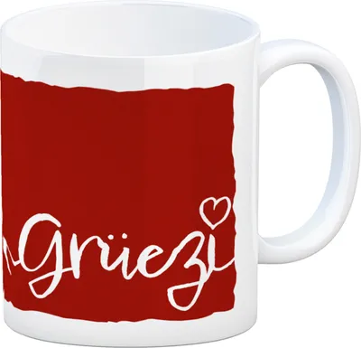 Produktbild von Kaffeebecher mit Grüezi-Schriftzug mit Herz und Bergen