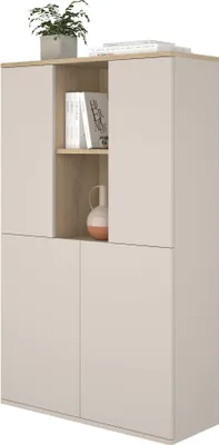 Image de Armoire buffet Kosmo - 90x35x150cm - 4 portes -Reproduction cachemire/chêne
