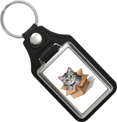 Produktbild von Katze im Karton Schlüsselanhänger mit Kunstleder-Anhänger für Katzenfans