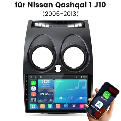 Obrázok produktu pre 9-palcové autorádio s CarPlay a Android Auto pre Nissan Qashqai J10 (modelové roky 2007-2016), GPS navigácia, podpora ovládania na volante (SWC), RDS, operačný systém Linux, USB port, ekvalizér