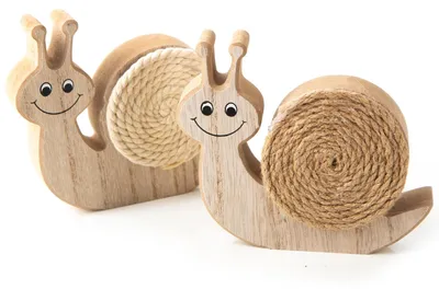 Produktbild von 2 Deko Schnecken Figuren aus Holz Natur braun 12 x 13 cm Frühling Sommer