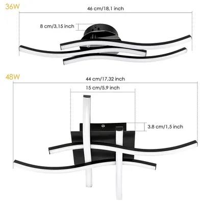 Image de Plafonnier LED - 48 W - Dimmable - Télécommande - Température de couleur réglable - 44 × 44 × 6 cm - Montage en saillie - Noir