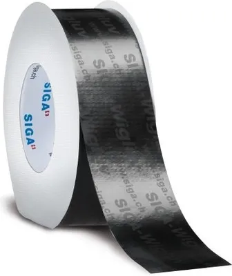 A roll of black tape with white text on the core and repeating text on the tape itself.