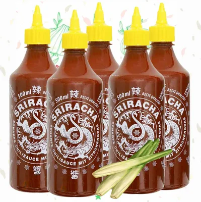 Produktbild von A-One Original Sriracha Sauce mit Zitronengras 12 x 500ml Hot Sauce mit Chilies und Lemongrass - 12er Vorteilspack Chilisauce - Perfekt für Gastro