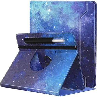 Produktbild von Universal Tablet Hülle 9-11 Zoll mit 360° Ständer & Stifttasche, Blau Sterne