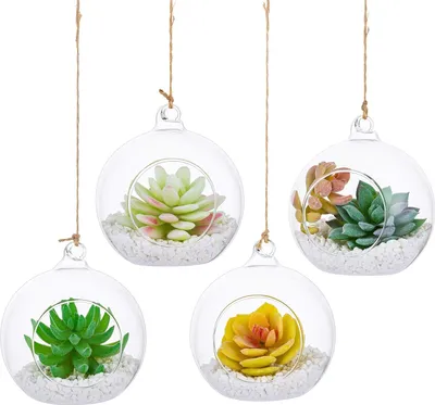 Productafbeelding van Hangende glazen bollen terrarium orbs - 4 stuks glazen planter - Grote opening lucht varen planten vaas