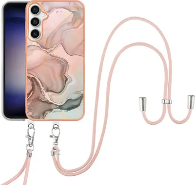 Image de Etui avec sangle pour Samsung Galaxy S23 FE, bumper TPU à motifs, étui de protection avec sangle ajustable Beige
