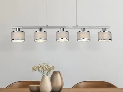 Produktbild von Balkenpendelleuchte 5-flammig Chrom Grau