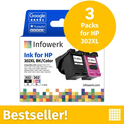 Immagine prodotto di NUOVO: Infowerk Cartucce d'inchiostro per HP 302XL, Multipack (BK/C/M/Y), 3 pezzi