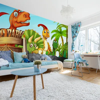 Zdjęcie produktu dla Fototapeta Dziecięca Abstrakcja DINOZAURY Bajka Park Tapeta ścienna 3D łatwa w czyszczeniu 180x120cm