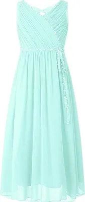 Produktbild von Mädchen Prinzessin Abendkleid Gr. 128 Cm Festlich Lang Blumenmädchenkleid Hochzeit Perlen Schleife Chiffonkleid
