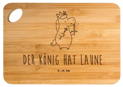 Produktbild von Mr. & Mrs. Panda Schneidebrett Einhorn König mit Schwert - Transparent - Geschenk, Frühstücksbrettchen, Mittelalter, Brett, Unicorn, Ritter, Holzbrett, Frühstücksbrett