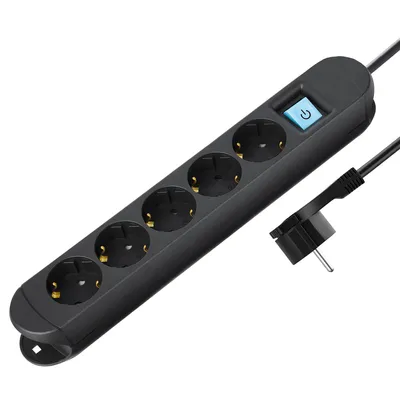Produktbild von ORSEM Steckdosenleiste 5-Fach mit Magnet und Schalter Flachstecker 3680W Schuko mit erhöhtem Berührungsschutz, für Innen 1,5m Kabel Schwarz