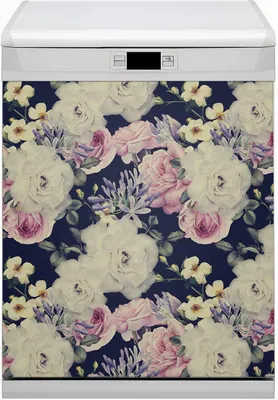 Produktbild von Küche Dekorative Magnete  Magnet Folie für Geschirrspüler 60x70 cm   - Weiße Rosen Vintage