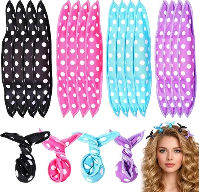 Produktbild von 20 Stück Lockenwickler-Set ohne Hitze für Locken über Nacht, wiederverwendbar, für kurzes und mittellanges Haar, kissenfreundlich für die Nacht (Schwarz/Rosa/Blau/Lila)