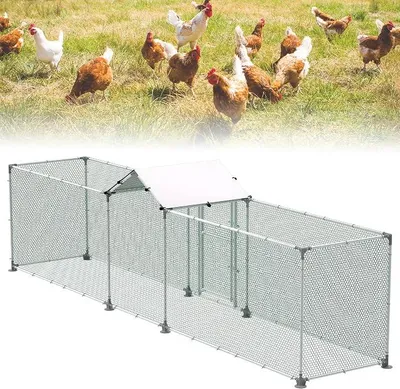 Productafbeelding van 5x1x1,5 meter kippenhok, winterbestendig, met vrijloopren. Kippenren van verzinkt staal met waterdicht dak. Kippenren, kippenhok, kattenren, buitenhok voor kwartels. Vrijloopren voor pluimvee en kleine dieren