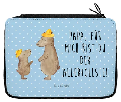 Produktbild von Mr. & Mrs. Panda Federtasche Bären mit Hut - Blau Pastell - Geschenk, Family, Familie, Mäppchen, Etui, Vatertag, Kinder, Papa, Schlampermäppchen, Bleistiftetui, Muttertag