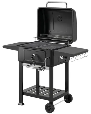 Produktbild von Holzkohlegrill BBQ Smoker mit Deckel Thermometer höhenverstellbar Kohlepfanne Kamin Grillrost Seitentisch Aschefach