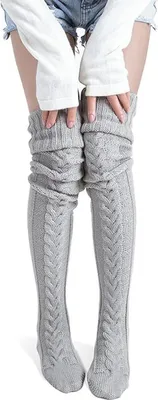 Produktbild von Strickstrümpfe für Damen, oberschenkelhoch, dehnbar, einfarbig, Stiefelsocken, lange Winterstrümpfe, Kniestrümpfe, Beinwärmer für Stiefel, Röcke, Partys, Streetstyle