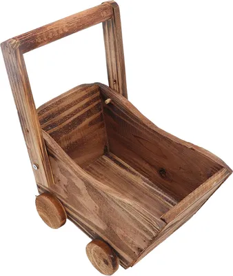 Image de Chariot en bois pour pots de fleurs : brouette en bois robuste et durable, support multifonctionnel d'intérieur pour plantes succulentes