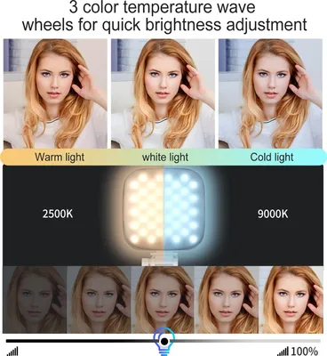Zdjęcie produktu dla Przypinane światło wypełniające LED do telefonu, selfie, konferencji, wideo, 2500 K-9000 K, ściemniane, zintegrowany akumulator, zamiennik do iPhone 15/14/13/12, Android, vlog, transmisja na żywo, makijaż