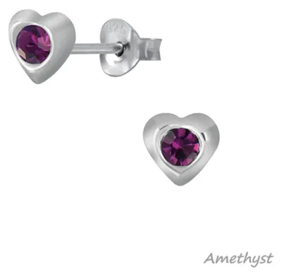Produktbild von Kinderohrstecker: Mädchen Ohrringe Silber 925 „Kristall Herz“ Amethyst