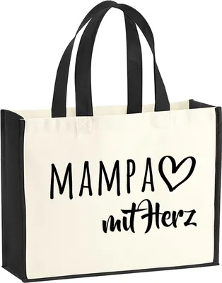 Produktbild von Huuraa Jutetasche MAMPA mit Herz 21 Liter Black Jute und Baumwolle Einkaufstasche Geschenkidee