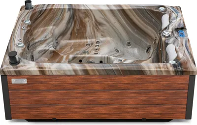 Produktbild von HAF Acryl Whirlpool Emerald "Tuscan Sun" | 216x165x78cm für 3 Personen | Winterabdeckung Grau | Outdoor Whirlpool mit LED & Massagefunktion