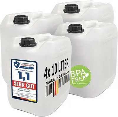 Produktbild von 4er Set 10 L Trinkwasserbehälter | BPA-Frei, UN-, Tragbar, Innen- & Außenverwendung, Deutschland gefertigt