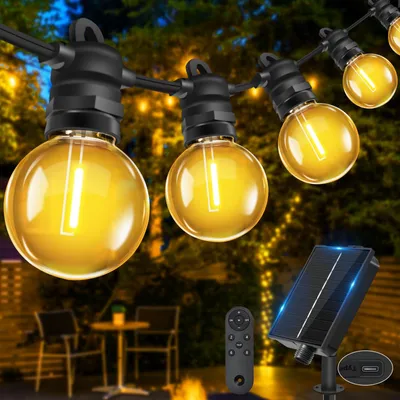 Productafbeelding van Zonne-energie buitenverlichting, 10 meter LED G40 lampen, zonne-energie lichtslinger voor buiten