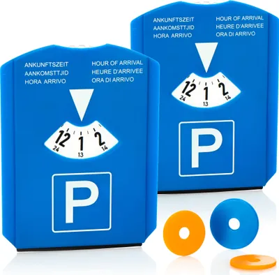 Produktbild von com-four® 1x Parkscheibe mit Eiskratzer, Gummilippe und Einkaufswagenchip und Reifenprofilmesser - Parkuhr aus Kunststoff