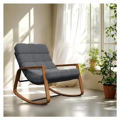 Produktbild von Schaukelstuhl für den Außenbereich aus Metall mit Kissen, Liegestuhl, Schaukelsessel, Relaxstuhl, wetterfest für Garten, Balkon, Terrasse, Wohnzimmer, bis 150 kg, Dunkelgrau
