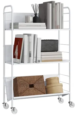 Productafbeelding van Boekenkast/opbergrek met 3 planken, wielen, speelgoedrek voor de slaapkamer, 69 x 26 x 108 cm, wit