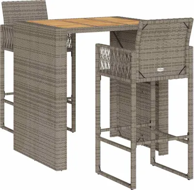 Produktbild von vidaXL 3-tlg. Gartenbar-Set ohne Kissen Grau Poly Rattan Akazie